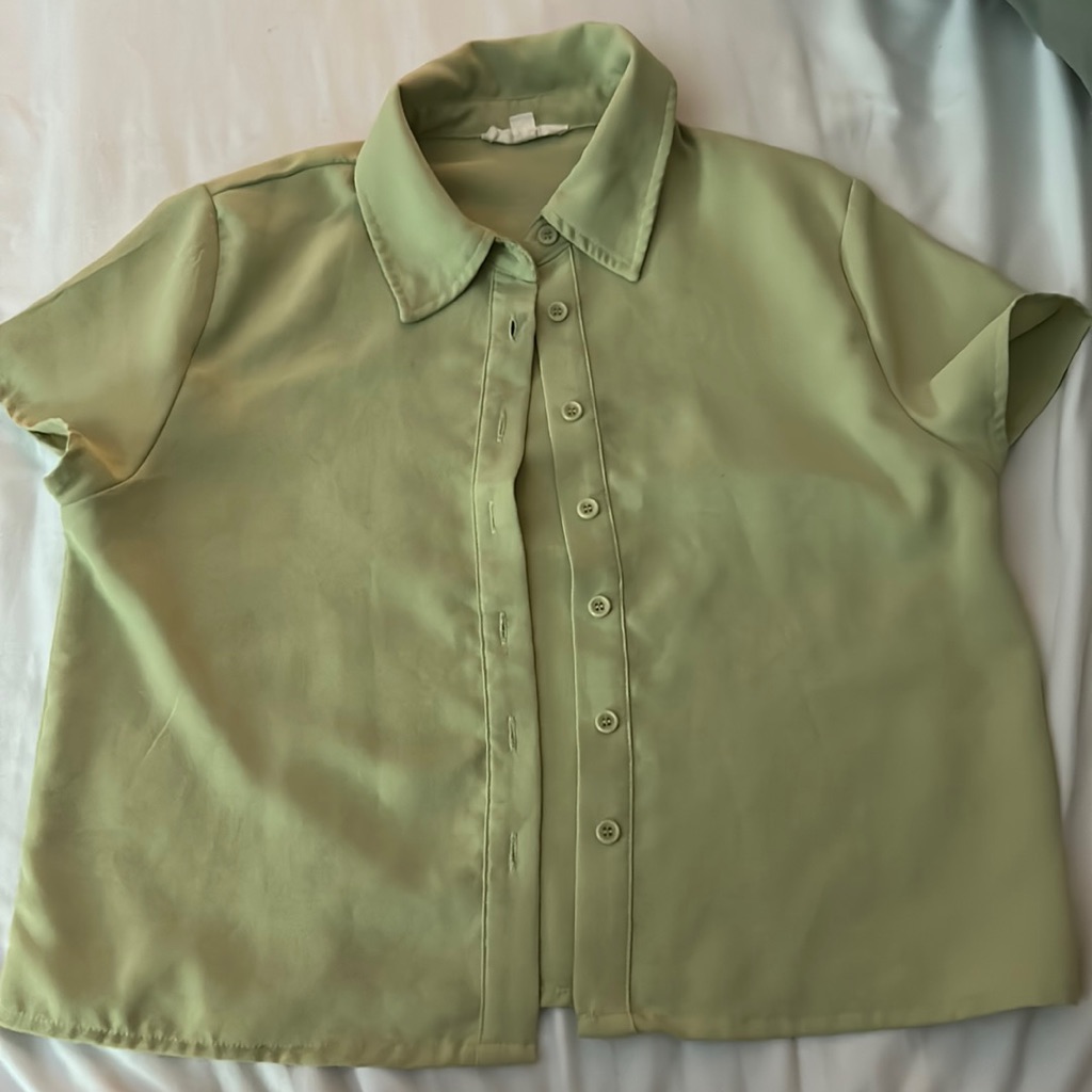 Lime Cropped Button Up